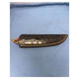 Custom Damascus Fixed Blade Knife with Bear Cutout and Multicolored Resin Handle with Sheath