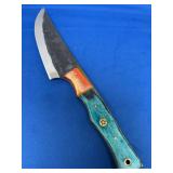 Custom Forged File Blade Knife with Multi-Colored Wood Handle