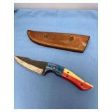 Custom File Blade Fixed Knife with Texas Flag Handle and Leather Sheath