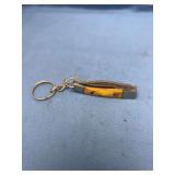 Miniature Folding Pocket Knife Keychain with Pattern Welded Blade and Bone Handle Scales