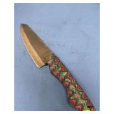 Custom Fixed Blade Knife with Pattern Welded Damascus Steel and Multicolored Wave Wood Handle