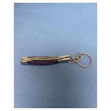 Folding Pocket Knife Keychain with Pattern Welded Blade and Colored Wood Handle