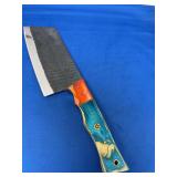 Handmade Custom Forged Steel Rasps and Files Cleaver Knife with Multi-Colored Wood Handle
