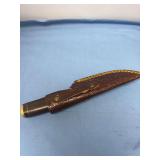 Damascus Steel Fixed Blade Knife with Wood Handle and Leather Sheath