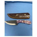 Custom Handcrafted File Knife with Purple and White Scale Handle and Leather Sheath