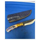 Custom File Knife with Multi-Color Wood Handle and Leather Sheath
