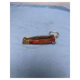 Miniature Folding Pocket Knife Keychain with Pattern Welded Blade and Wood Handle