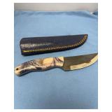 Handmade File Blade Knife with Swirl Handle and Sheath