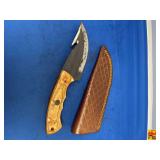Custom Handcrafted File Knife with Gut Hook and Leather Sheath