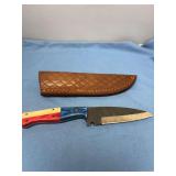 Custom Handcrafted File Knife with Texas Flag Theme Handle and Leather Sheath