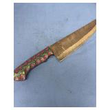 Custom Chef Knife with Pattern Welded Steel Blade and Multi-Colored Wood Handle