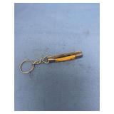 Damascus Steel Blade Folding Pocket Knife Keychain with Bone Handle