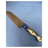 Custom Damascus Steel Chef Knife with Blue and White Stabilized Wood Handle