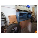 Automotive Bench Seat, Blue Metal Storage Cabinets, and Tires Lot