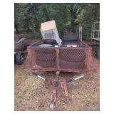 Utility Trailer Loaded with Assorted Tires and Rolling Tool Cart