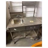 Stainless Steel Prep Station with Sink and Overhead Racks