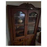 Wooden Corner Cabinet with Glass Doors and Lower Storage