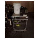Metal Utility Cart with Rolling Casters and Assorted Workshop Contents