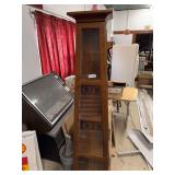 Tall Wooden Display Case with Glass Panels and Shelves