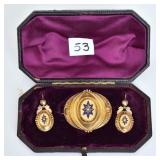 Victorian Enameled Brooch and Earring Set