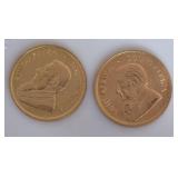 Two South African Krugerrand Coins Two South African Krugerrand Coins