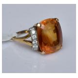 14k Gold Citrine and Diamond Ring