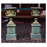 Pair of Cast Iron Garden Urns