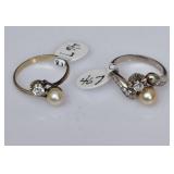 Two 14k Gold Diamond and Pearl Rings