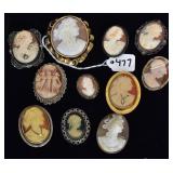 Group of 8 Cameo Brooches Group of 8 Cameo Brooches
