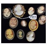 Group of 8 Cameo Brooches