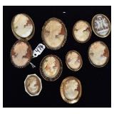 Group of 10 Cameo Brooches