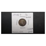 1944 D 1/4 Gulden From Netherlands 64% Silver