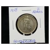 1958 B 2 Francs from Switzerland 83.5% Silver