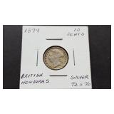 1894  10 Cents From British Honduras 92.5% Silver