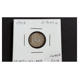 1945 5 Cents From Newfoundland 80% Silver Rare