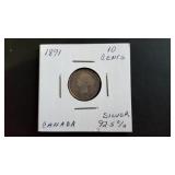 1891 10 Cents From Canada 92.5% Silver