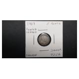 1909 5 Cents Pointed Leaves Fm Canada 92.5% Silver