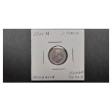 1921 M Three Pence From Australia 92.5% Silver