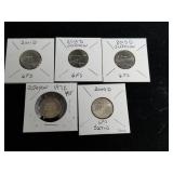 5 High Grade Jefferson Nickels