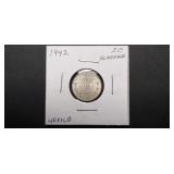 1942 20 Centavos From Mexico 72% Silver