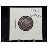1867 Shield Nickel "Rays"