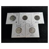5 High Grade Jefferson Nickels