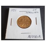 1931 25 Schilling from Austria 90% Gold Coin