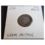 1936 Six Pence from Great Britain 50% Silver