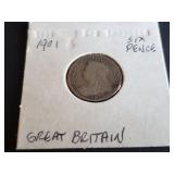 1901 Six Pence from Great Britain 92.5% Silver