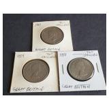 1949, 1954 & 1959 Two Shillings from Great Britain