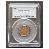 1907 Indian Head Cent PCGS MS63 BN