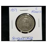 1957 B 2 Francs from Switzerland 83.5% Silver