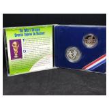 1994 S World Cup 2 Coin Set Silver Dollar Box COA