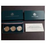 1994 W U.S. Veterans 3 Silver Dollar Unc Box & COA